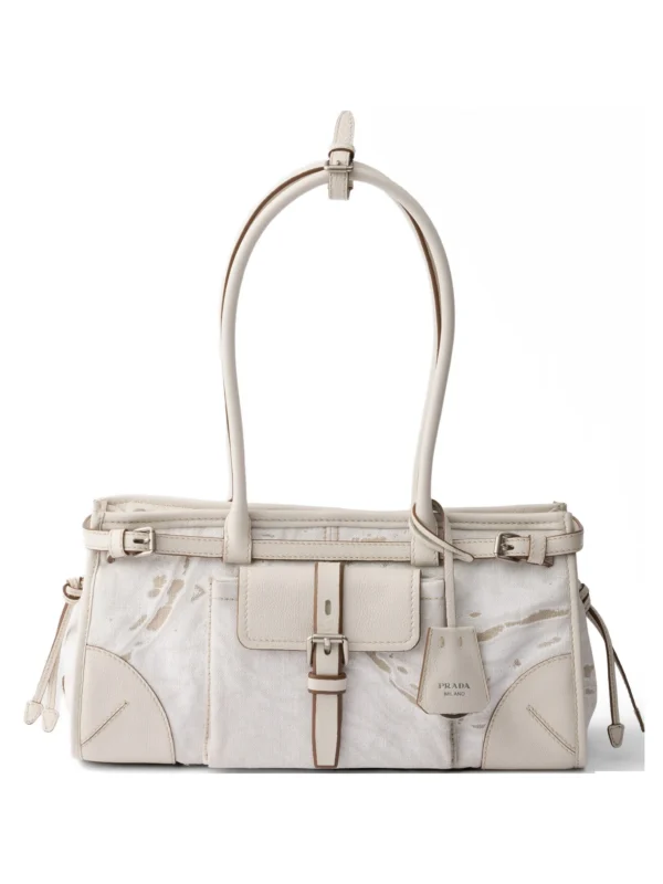 Prada Bonnie medium printed linen and leather handbag